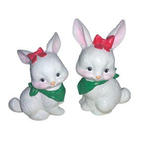 Christmas Rabbit Figurines Ceramic Set of 2
